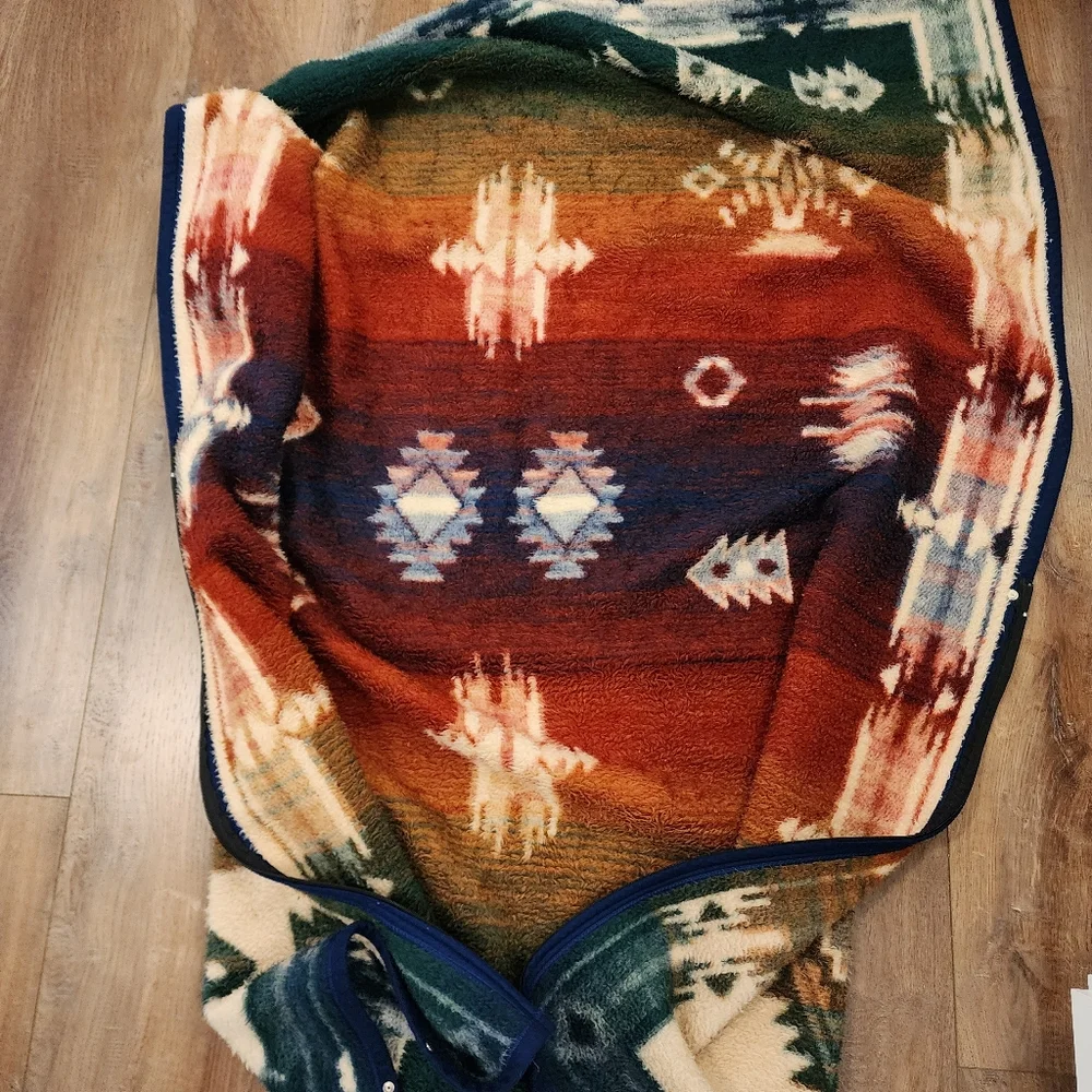 Vtg Biederlack Cuddle Wrap Stadium Camping Blanket Snap Zip Aztec Southwest USA